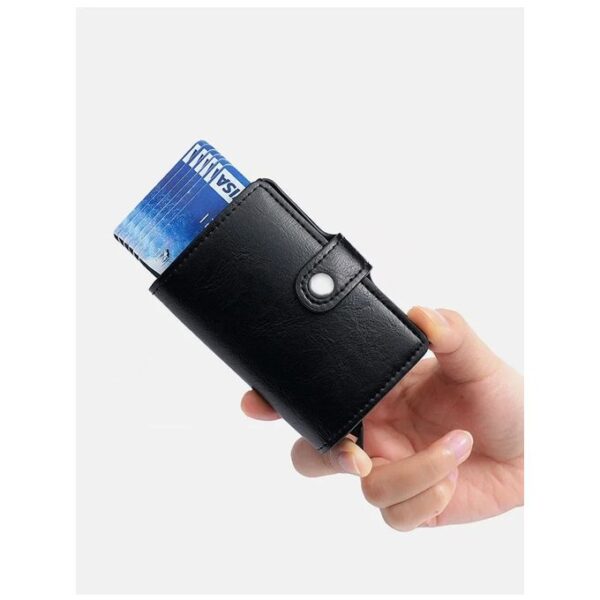 Mini Portefeuille Intelligent À Trois Volets -  Fibre de Carbone et Cuir - 5 cartes - 3 Compartiments Pour Billets Noir – Image 5
