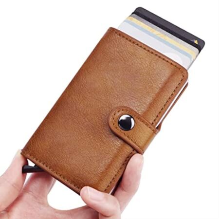 Mini Portefeuille Intelligent À Trois Volets -  Fibre de Carbone et Cuir - 5 cartes - 3 Compartiments Pour Billets - Beige