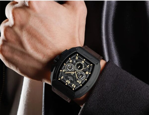 Montre Chronographe Naviforce NF8053 Pour Homme - Cuir Véritable - Tendance - Multifonction - Résistante à L’eau - Marron – Image 2