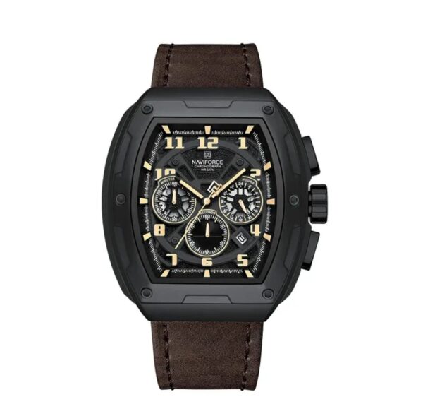 Montre Chronographe Naviforce NF8053 Pour Homme - Cuir Véritable - Tendance - Multifonction - Résistante à L’eau - Marron