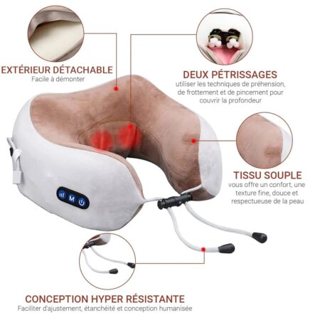 Coussin De Massage Cervical en Forme De U - Rechargeable - Portable - 3 Mode