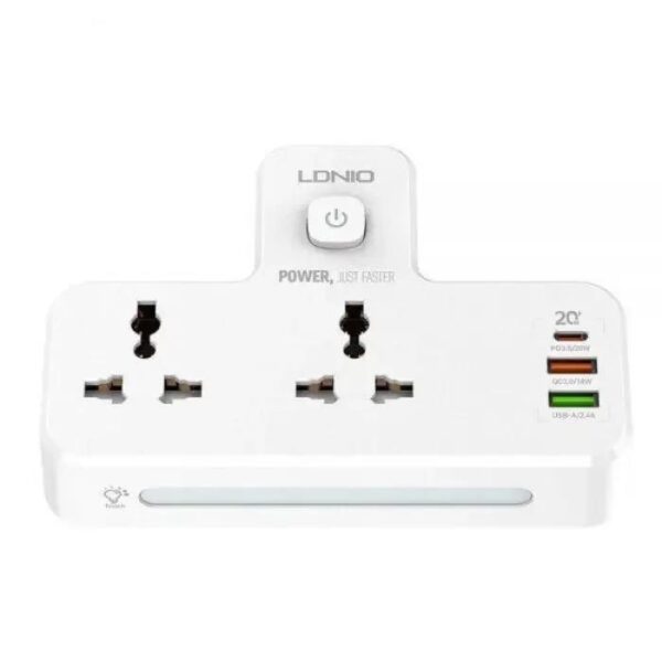 Multiprises Ldnio SC2311 - 1 Port USB-C, 2 Ports USB-A - 2 Prises De Courant - 1 Port QC3.0 20 W - Blanc – Image 3