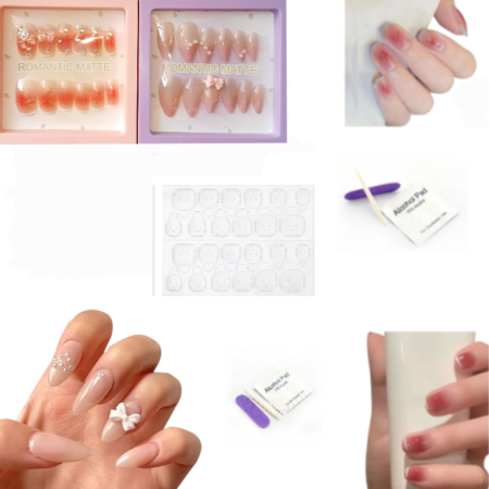 Lot De 24 Faux Ongles Longs en Perles 3D Roses - Très Résistants - Avec Autocollants et Lime