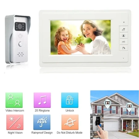 Interphone Vidéo LCD - Sonnette - Caméra Et Téléphone Vidéo Infrarouge - 7 Pouces