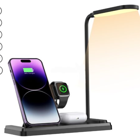 Chargeur Sans Fil Pliable HT-503 15 W Pour Téléphones  Montres et Ècouteurs Avec Lampe De Table LED Tactile Flexible - Noir