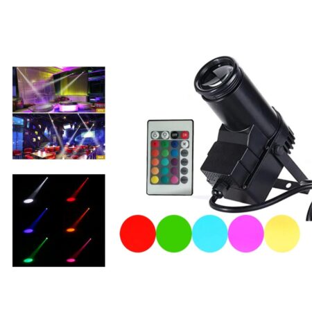 Projecteur LED RGB 3 en 1 Pinspot - Télécommande - Boule Disco Miroir - 5 Couleurs