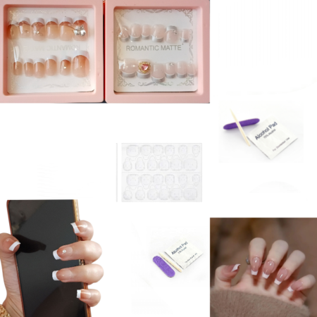 Lot De 24 Faux Ongles Longs en Perles 3D Roses - Très Résistants - Avec Autocollants et Lime