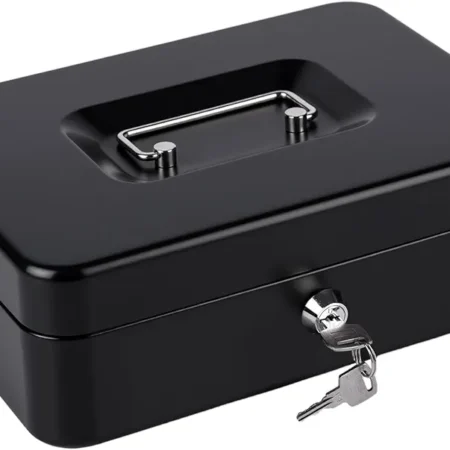 Métal Cach Box - Caisse à Monnaie - Coffre fort - Boîte De Rangement Avec 2 Clés - 30 x 24 x 9 Cm - Noir