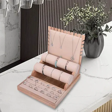 Présentoir À Bijoux Multifonctionnel - Socle En Bois Pour Colliers Boucles D'oreilles Et Bagues