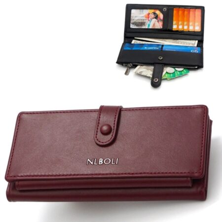 Portefeuille De Luxe Pour Femme Avec Porte-Monnaie - 100 % Cuir Véritable - Multifonctionnel - Grande Capacité - Rouge Bordeaux