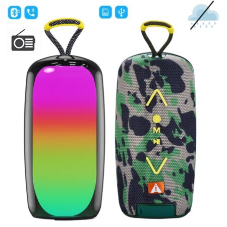 Baffle Sans Fil Étanche Avec Éclairage LED RGB - Bluetooth -  Basses Actives TWS - Son Haute Fidélité - Idéale Pour Écouter De La Musique En Extérieur - Radio FM