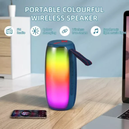 Baffle Sans Fil Étanche Avec Éclairage LED RGB - Bluetooth -  Basses Actives TWS - Son Haute Fidélité - Idéale Pour Écouter De La Musique En Extérieur - Radio FM