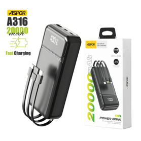 Batterie Externe À Charge Rapide Aspor A317 – 20 000 MAh – 22,5 W – Pour Téléphones Portables