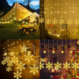 Rideau Lumineux Étoiles Et Flocons De Neige – 8 Modes D’éclairage – LED – 3 – 1.5 Mètres