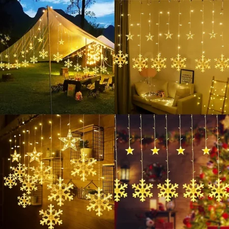 Rideau Lumineux Étoiles Et Flocons De Neige - 8 Modes D'éclairage - LED - 3 - 1.5 Mètres