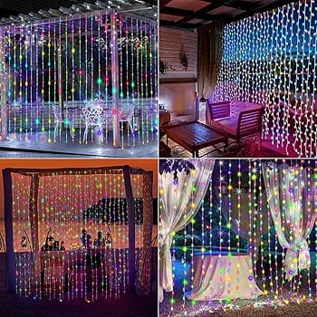 Guirlande Rideau lumineux Hauteur 3 Mètres Sur 3 Mètres - Étanche - Multicolore