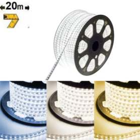 Ruban LED – 20 Mètres – 220V Recoupable – IP65 – Blanc Froid 6000K – 8000K