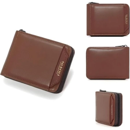 Portefeuille Avec Porte Cartes En Cuir Pour Homme - Design Élégant à Deux Volets - Avec Porte-Monnaie Intérieur - Porte-Cartes - Fermeture Éclair - Qualité Supérieure