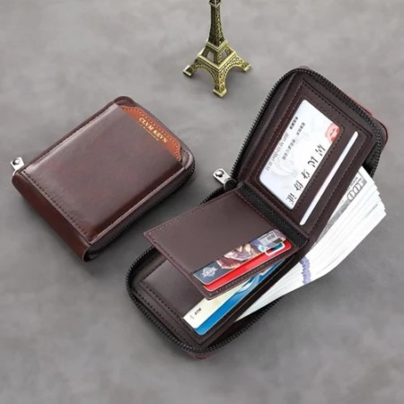 Portefeuille Avec Porte Cartes En Cuir Pour Homme - Avec Porte-Monnaie Intérieur - Porte-Cartes - Fermeture Éclair - Qualité Supérieure