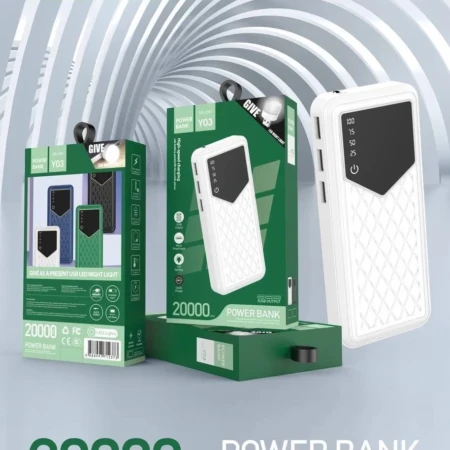 Power Bank Y03 - 20 000 mAh - Charge Rapide - Écran Digital & Lampe Led - 3 Ports