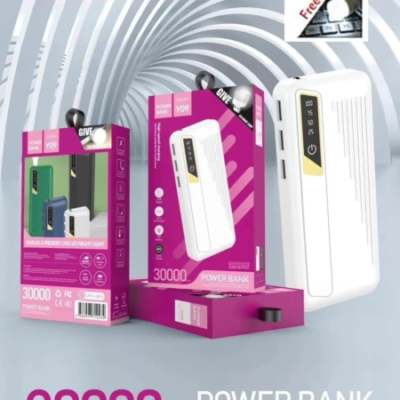 Power Bank Y09 - 30 000 mAh - Charge Rapide - Écran Digital & Lampe LED – Blanc