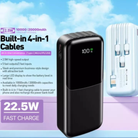 Nouvelle Batterie Externe Haute Capacité – 20 000 MAh – Charge Rapide – Écran LED – Port USB-C PD – 22,5 W – Quatre câbles Intégrés