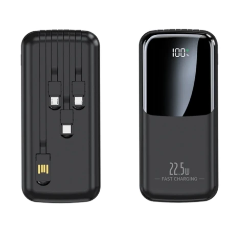 Nouvelle Batterie Externe Haute Capacité - 20 000 MAh - Charge Rapide - Écran LED - Port USB-C PD - 22,5 W - Quatre câbles Intégrés