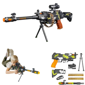 Pistolet Mitrailleur À Barillet – Étui – Bandoulière – Lumières Clignotantes – Effets Sonores – Design Militaire