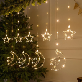 Guirlande Lumineuse Étoiles et Lune – Rideau – LED – 3 M – 8 Modes D’éclairage 