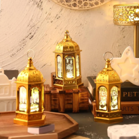 Lot de 3 Lanternes LED Ramadan Dorées – Décoration Festive – Intérieure & Extérieure