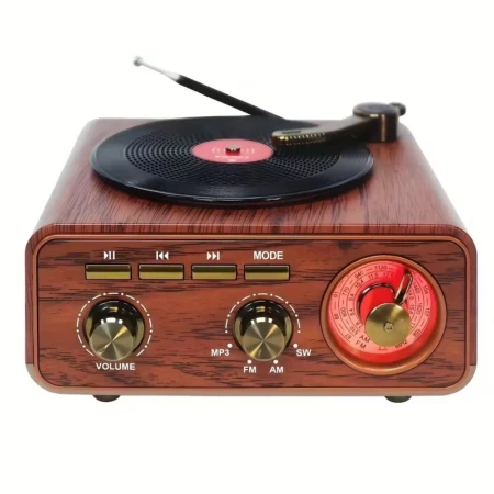 Haut-Parleur & Radio Tourne-Disque Vintage Bluetooth Sans Fil – Design Rétro Élégant & Son Stéréo