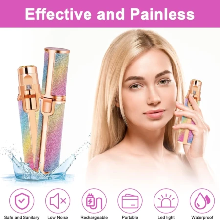 Épilateur Facial Électrique 2 en 1 pour Femme – Coupe-Sourcils & Rasoir Indolore avec Lumière LED, Rechargeable USB