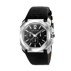 Montre Bulgari De Luxe – Boîtier En Acier – Bracelet En Cuir D’alligator – Résistante À L’eau – Noir