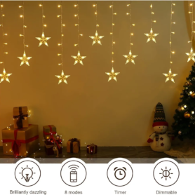 Rideaux Guirlande Lumineuse Étoilée – 8 Modes D’éclairage – Résistante À L’eau