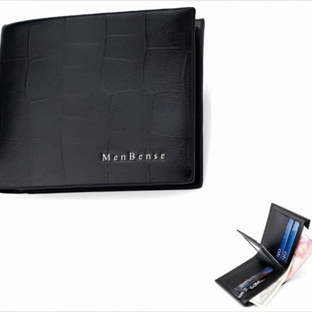 Portefeuille En Cuir Pour Homme – Design Élégant à Deux Volets – Avec Porte - Monnaie Intérieur – Porte-Cartes – Qualité Supérieure - Noir