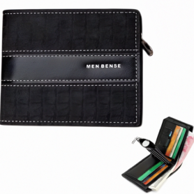 Portefeuille En Cuir Pour Homme – Design Élégant à Deux Volets – Avec Porte – Monnaie Intérieur – Porte-Cartes – Qualité Supérieure – Noir