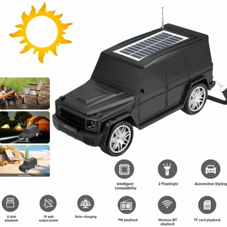 Baffle Bluetooth 3D Portable - Forme De Voiture - Alimentation Solaire - Rechargeable - Radio FM - Port USB