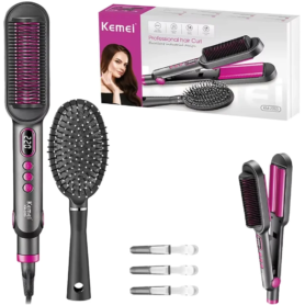 Kemei KM-2263 Kit Peigne Et Fer À Lisser 5 En 1 – Lissage Ou Bouclage De Cheveux – Professionnelle