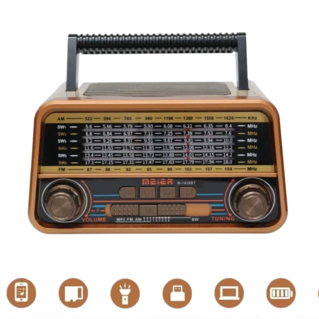 Radio FM Portable Multibande Au Design Classique - 3 Stations Musicales Pré-Enregistrées - Lecteur Bluetooth