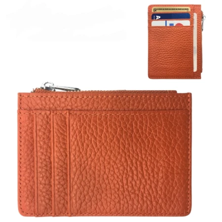 Grand Porte-Cartes D'identité En Cuir Épais Et Élégant Avec Fermeture Éclair - Beige