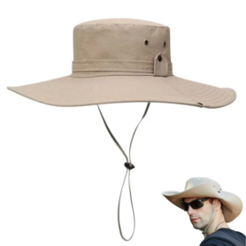 Chapeau de randonnée et de camping à large bord pour homme avec protection UV – Beige