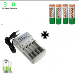 Pack Recharge 1 Chargeur Piles AA AAA + 4 Piles Rechargeables AA 2700 mAh