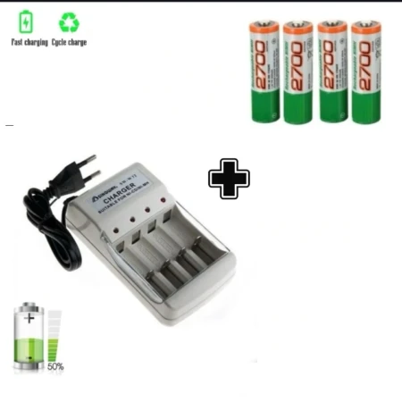 Pack Recharge 1 Chargeur Piles AA AAA + 4 Piles Rechargeables AA 2700 mAh