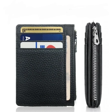 Grand Porte-Cartes D'identité En Cuir Épais Et Élégant Avec Fermeture Éclair