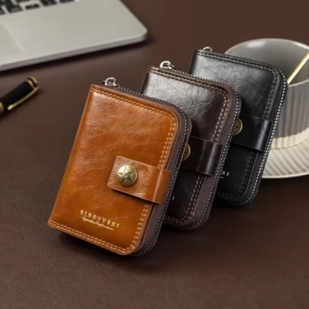 Portefeuille En Cuir Double D’inspiration Vintage Avec Plusieurs Emplacements Pour Cartes