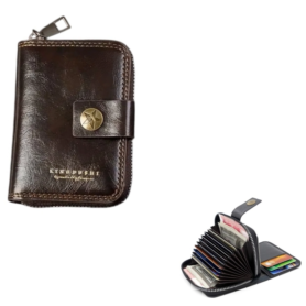 Portefeuille En Cuir Double D’inspiration Vintage Avec Plusieurs Emplacements Pour Cartes – Marron
