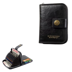 Portefeuille En Cuir Double D’inspiration Vintage Avec Plusieurs Emplacements Pour Cartes – Noir