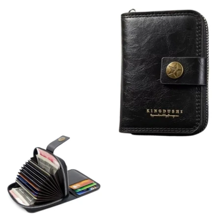 Portefeuille En Cuir Double D'inspiration Vintage Avec Plusieurs Emplacements Pour Cartes - Noir