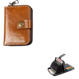 Portefeuille En Cuir Double D’inspiration Vintage Avec Plusieurs Emplacements Pour Cartes – Caramel