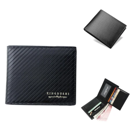 Portefeuille Homme À Deux Volets - Motif Fibre De Xarbone - Emplacements Pour Cartes Et Porte-monnaie - Noir